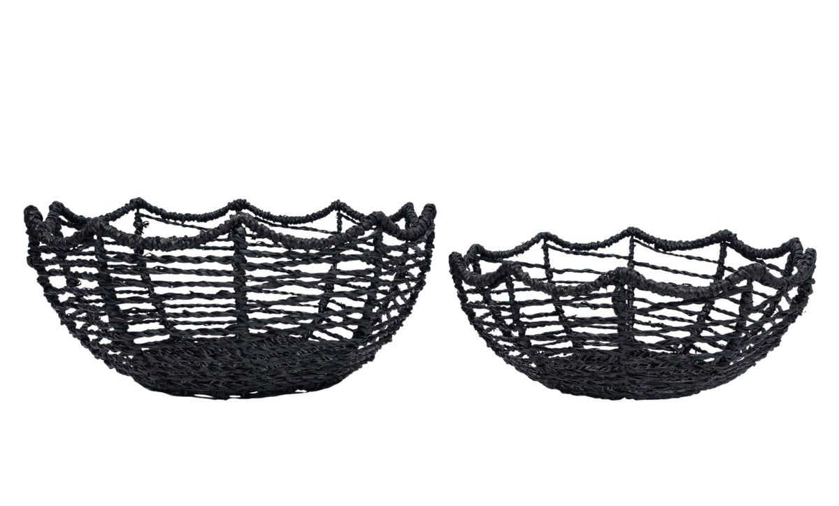 Boston International Halloween Woven Baskets Decorative Storage Tray Set, 2 Sizes, Black Spiderwebs