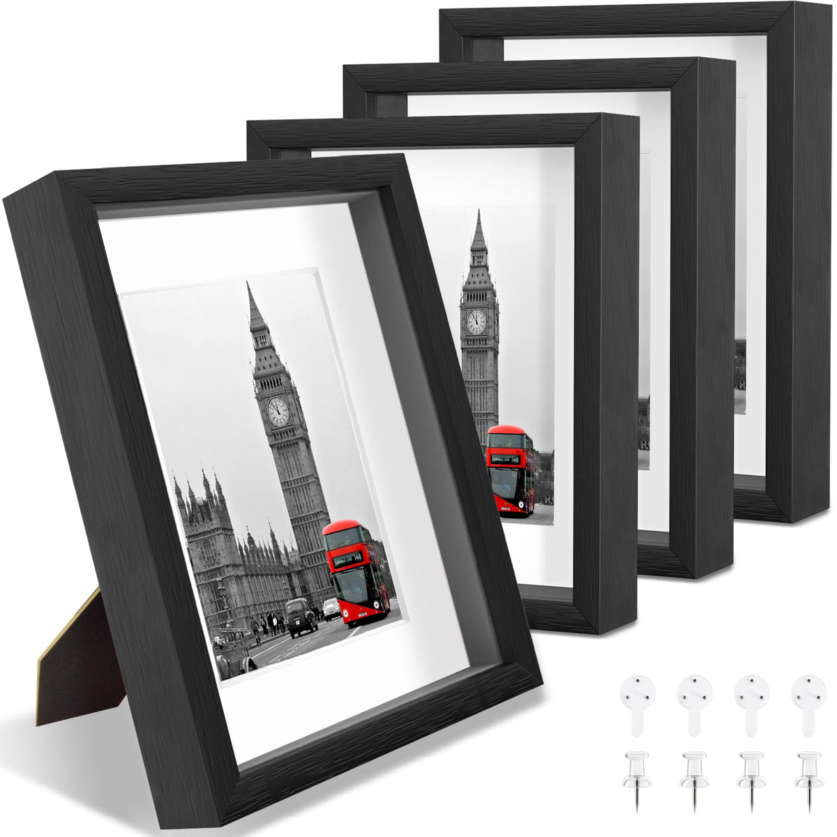Heyxinda 11x14 Shadow Box Picture Frames 4 Pack, Wooden Display Cases with Linen Board, Use as 9x12 Frame with Mat or 11x14 without Mat, 1.0" Interior Depth for Flowers Memorabilia Collectibles, Black