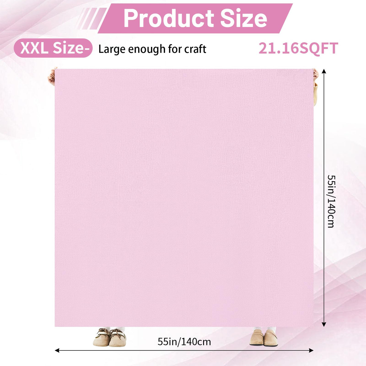 Drydiet 55x55 Inch Extra Large Craft & Painting Floor Mat - Waterproof Non-Slip PVC Art Rug, Floor Protector for Easel Painting Pottery Messy Projects, Washable Roll-up Spill Mat(Pink, Plain)