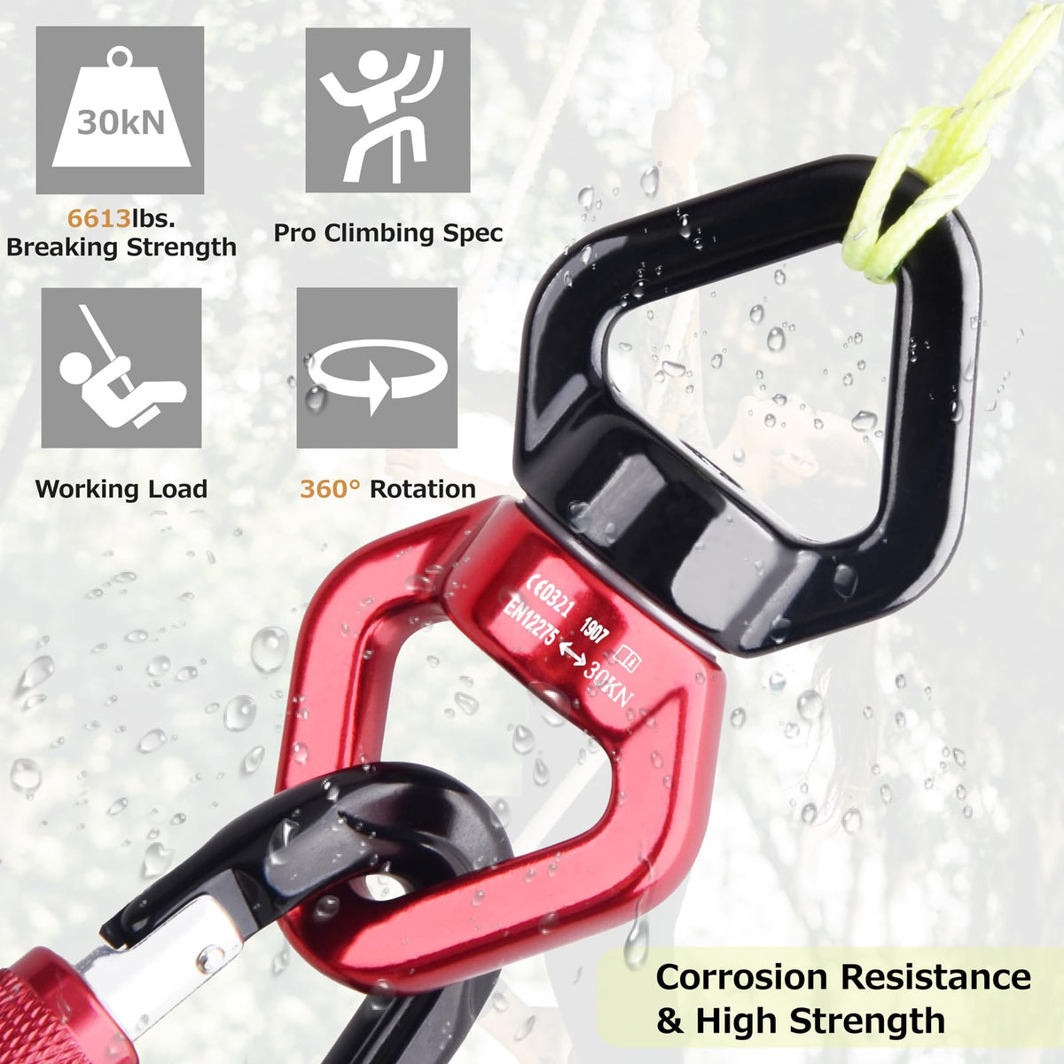 Azarxis Tree Swing Swivel Spinner, 30 kN Rotational Climbing Rope Device, Hanging Hook Accessory for Children's Web Swing, Aerial Dance (Black)