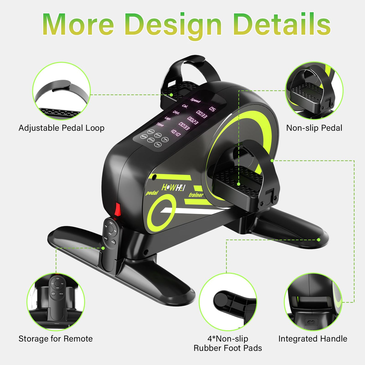 HOWHAI Mini Exercise Bike, Motorized Under Desk Pedal Exerciser Leg/Arm Cycle for Senior, Auto&Manual Mode, Adjustable Speed, LCD Display, Remote Control