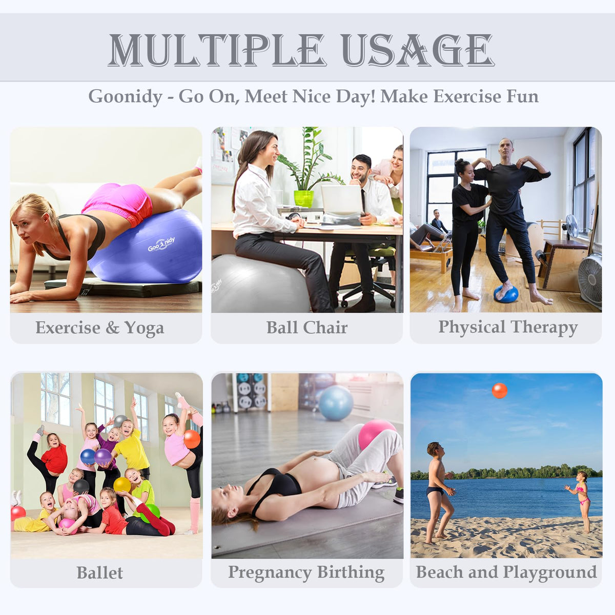 Soft Exercise Ball, Anti-Burst Pilates Yoga Ball Chair Supports 2200lb, Workout Equipment w/ Pump for Women Pregnancy, Medicine, Birthing, Physical Therapy, Stability, Excersing, Birth, Swiss, Fitness
