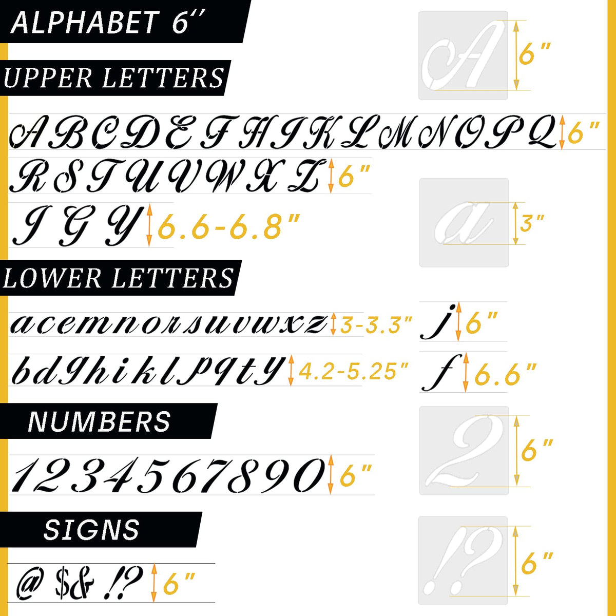 DZXCYZ 6 Inch Letter Symbol Stencils for Painting on Wood, 65 Pcs Alphabet Drawing Templates with Calligraphy Large Font and Cursive Letters Numbers Signs, Reusable Plastic Art Craft Stencils
