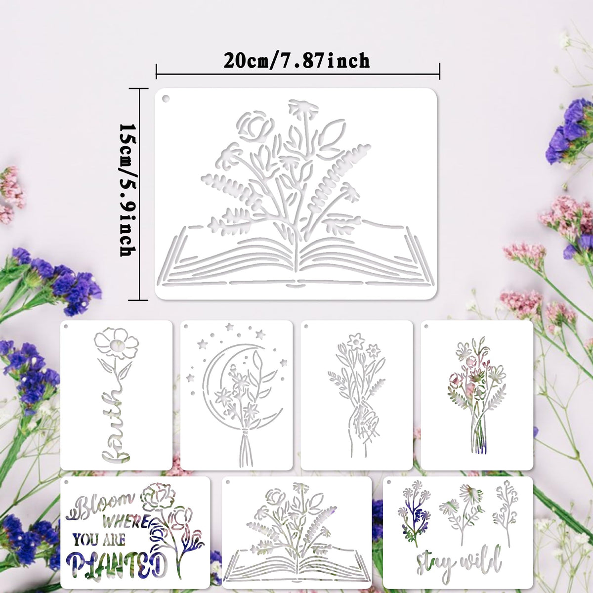 Baychendoo 15 Pcs Floral Craft Stencils - 5.9x7.87 Inch Reusable Spring Wildflower Bouquet Templates for DIY Wood Painting, Scrapbooking, Fabric Art, Canvas Projects & Handmade Home Decor