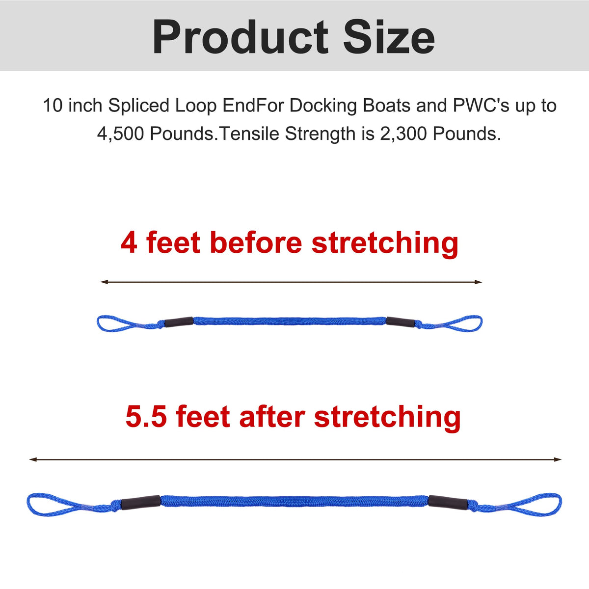 Bungee Dock Lines - Boat Accessories - 4 Feet Shock Cords Docking Rope Mooring Rope for PWC,Jet ski,Pontoon,Kayak,Canoe,Power Boat,Watercraft (Blue)
