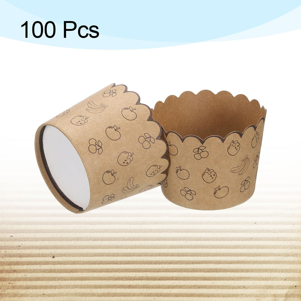 HARFINGTON 100Pcs Paper Baking Cups Small Brown Kraft Paper Muffins Liner Cupcake Greaseproof Disposable Bulk Wrappers for Wedding Birthday Graduation, Fruit
