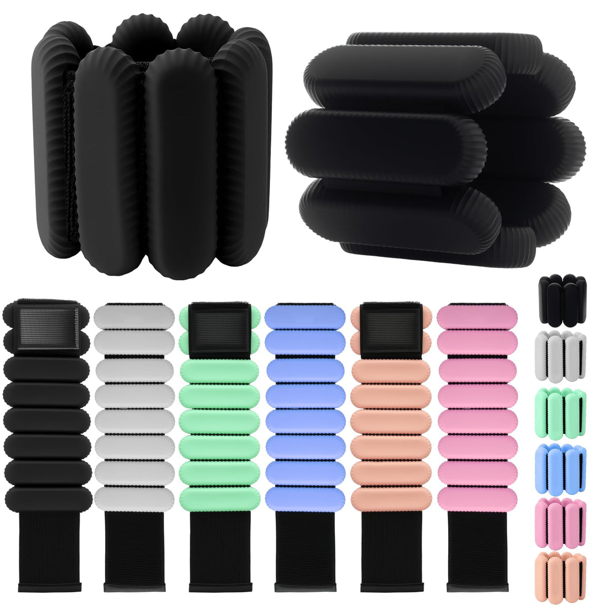 Wrist Weights, Silicone Adjustable Ankle Weights for Women Men - Strengthen Arms and Legs Ideal for for Home Gym Workout, Running, Yoga, Pilates, Barre, Exercise, Strength Training (Natural Black, 4 lbs Pair (2 lb Each))