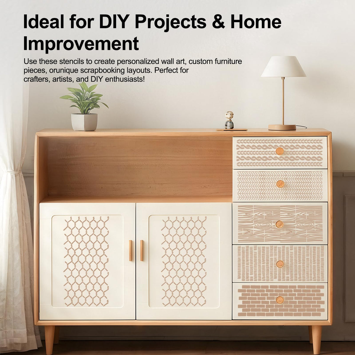 NITOTECA 32-Piece Reusable Geometric & Textured Stencils Set – Perfect for Crafts, Painting, Walls & Furniture | Durable, Easy-to-Use Stencils for DIY Projects