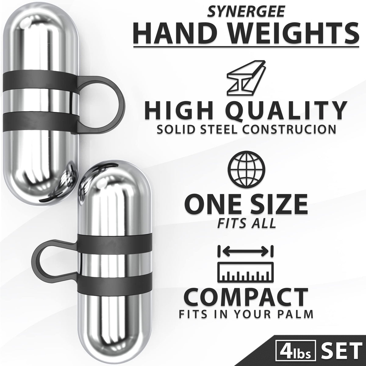 Synergee 4lb Set Cardio Hand Weights. Stainless Steel Hand Weights. Dumbbell Set.