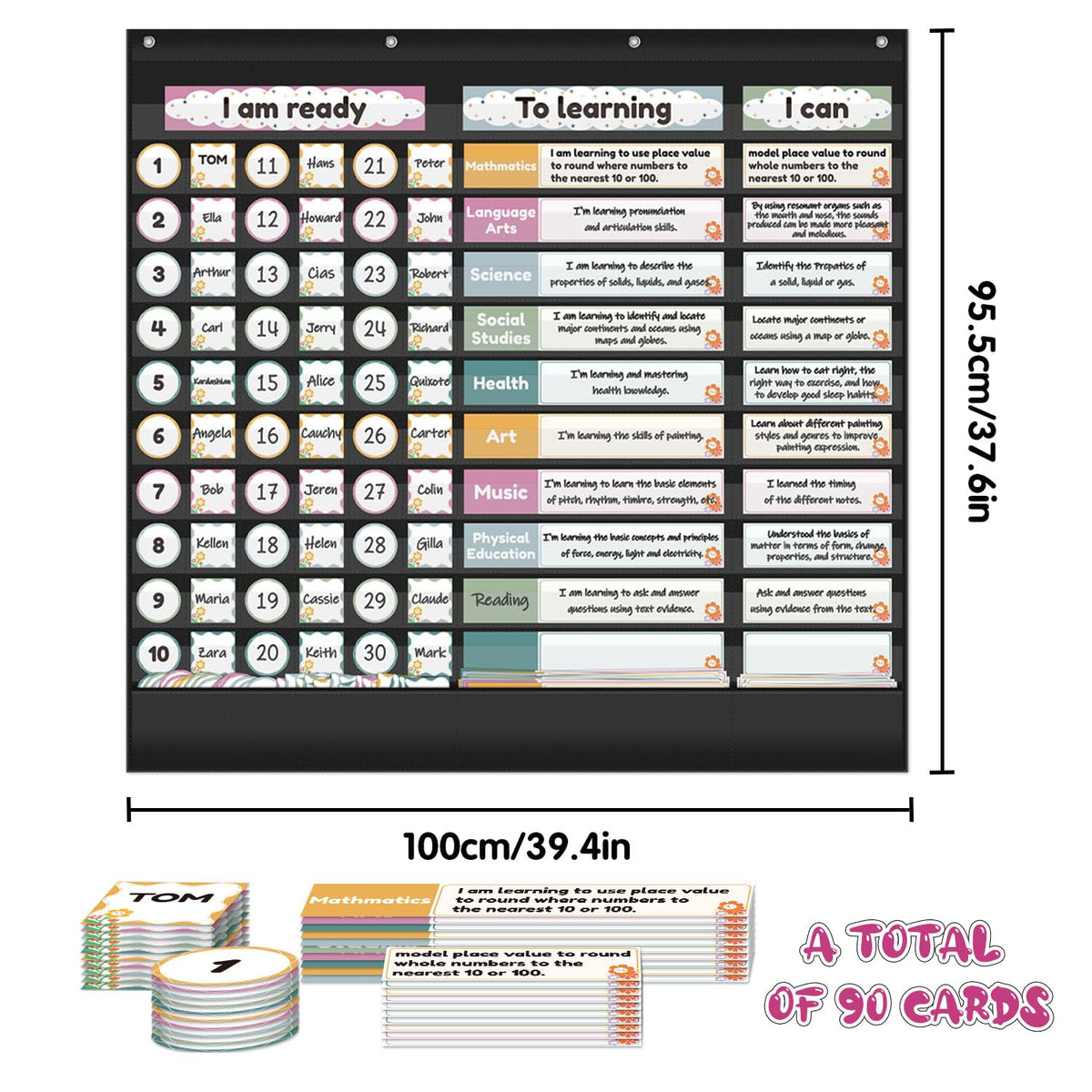 BOHEMIABY Visible Learning Classroom Pocket Chart - Reusable Dry Erase Learning Goals Board, Motivational Incentive Chart for Learning Goals, Behavior Tracking & Centers Rotation, Homeschool(Black)