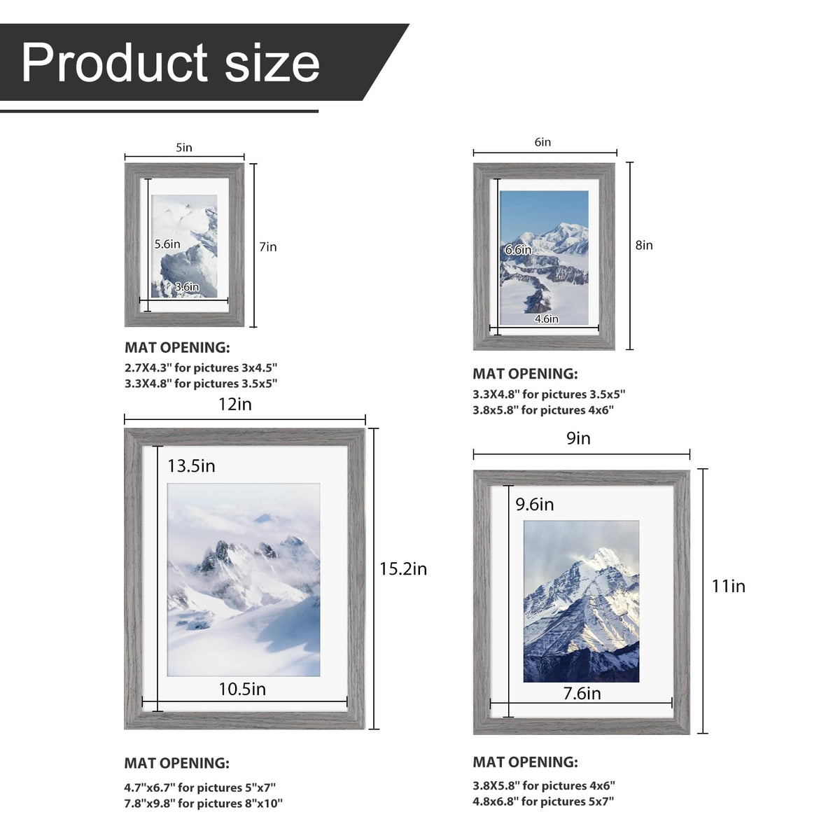 Egofine Picture Frame Set 12 Pack, Picture Frames Collage Wall Decor with Two 11x14, Two 8x10, Four 5x7, Four 4x6 for Wall and Tabletop, Made of Solid Wood, Covered by Plexiglass, Oak Grey
