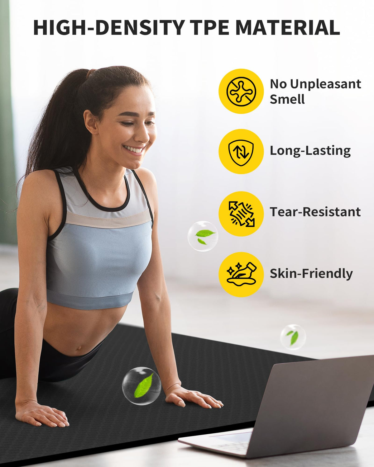 CAMBIVO Large Yoga Mat (6'x 4'), Extra Wide Workout Mat for Men and Women, 1/3 &1/4 Thick Exercise Fitness TPE Mat for Home Gym, Yoga, Pilates, Workout (Black),6mm