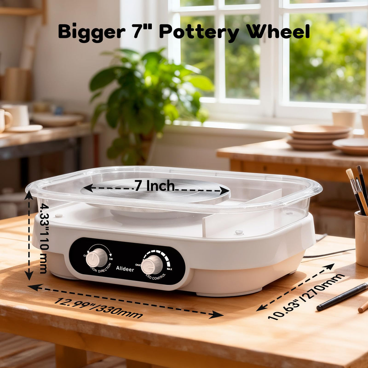 Alldeer Pottery Wheel for Adults, Kids, Teens, Beginner, Professional - 7" Turnable Eletric Clay Spinner with Adjustable Speed & Removable Tray, Ceramic Home Kit, DIY Set Gift for Artists & Hobbyists