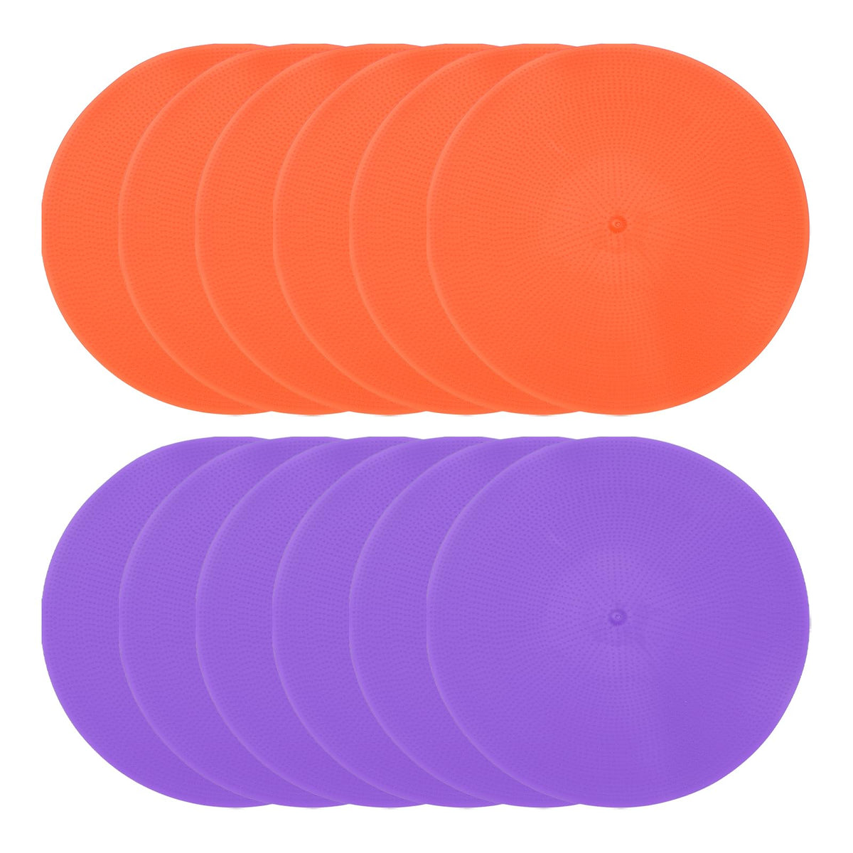 PATIKIL Spot Markers 9 Inch, 12 Pcs Non-Slip Floor Dots Agility Markers Flat Field Cones Poly Dots for Gym PE Speed Training Dance Soccer Basketball Sports, Orange/Purple