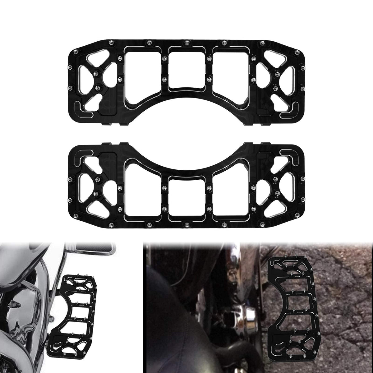 HDBUBALUS Motorcycle Footboards Driver Passenger Floorboards CNC Wide Footpegs Set Chopper Bobber Foot Pegs Board Pedal Fit for Harley Touring Softail Road Glide Dyna FLD 2 Pairs