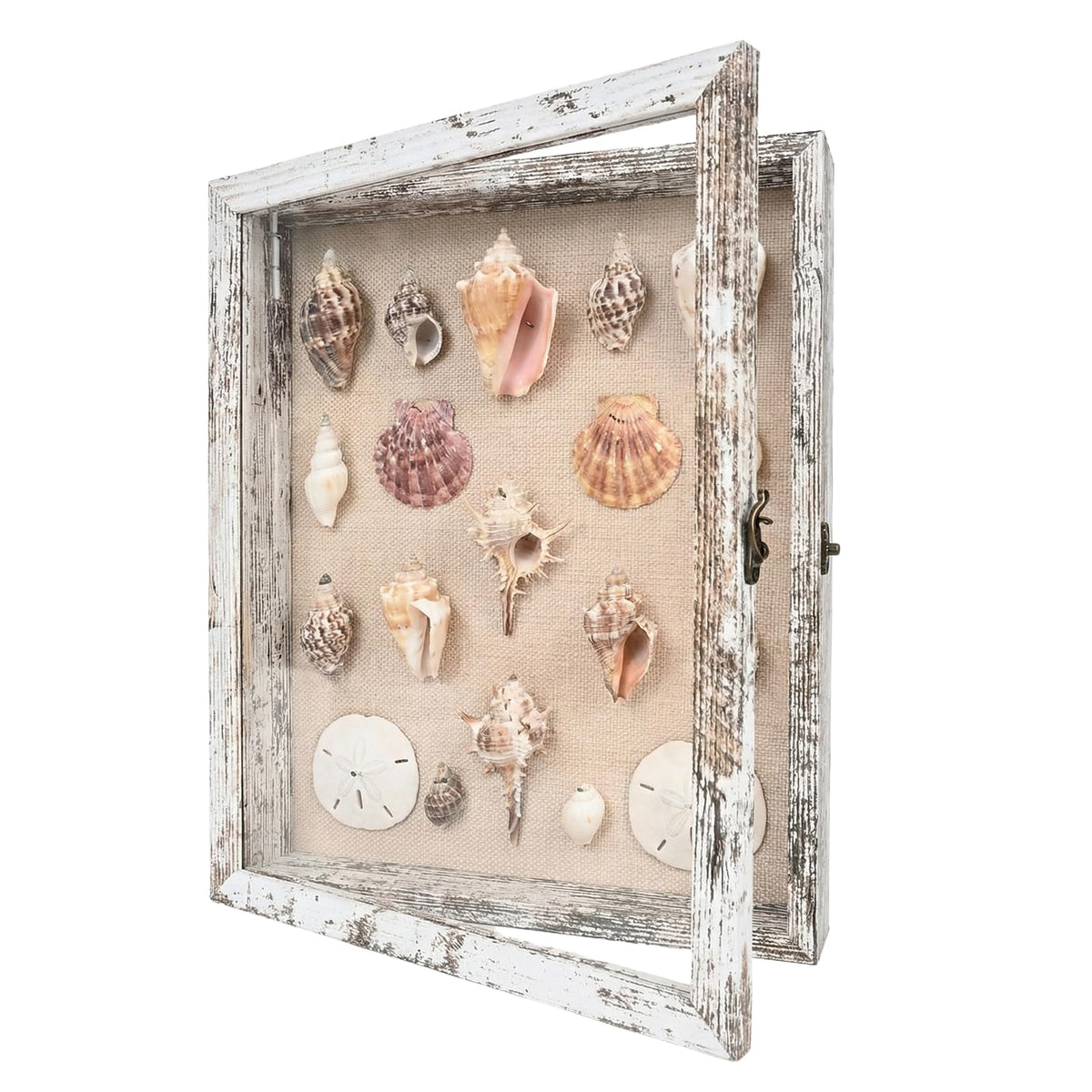 Shadow Box Frame11×14 Display Case with Linen Back, Real Glass Window Door with Hinge, Memorabilia Medals Wedding Bouquet Collections Picture Frame Memory Box for Keepsakes