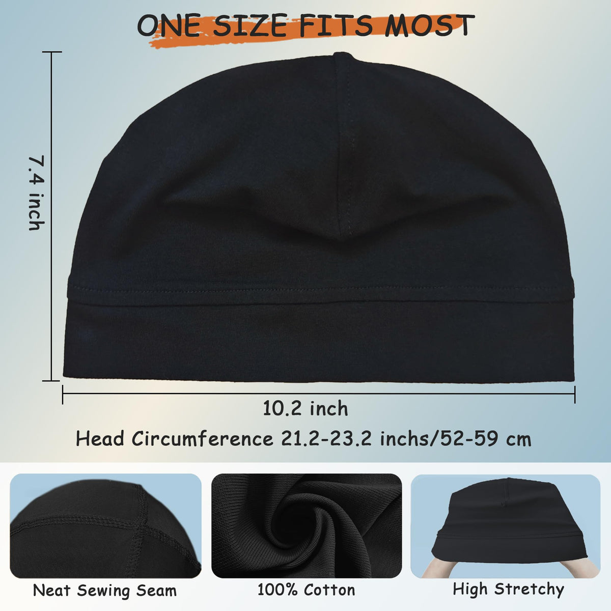 Simapu Cotton Skull Cap, Skull Caps for Men Women, 2-Pack Lightweight Beanie Running Cycling Breathable Helmet Liner Night Cap Sleep Hats
