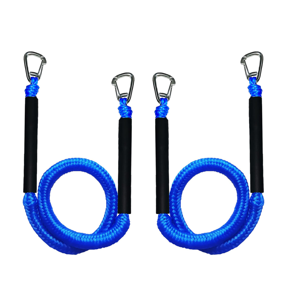 ZRSCHYG Blue Bungee Dock Lines 2-Pack with Double Hooks & Floating Tubes – Heavy Duty Boat Ropes for Jet Ski, Pontoon, Kayak – 4ft to 6ft, 316 Stainless Steel, Shock Absorbing