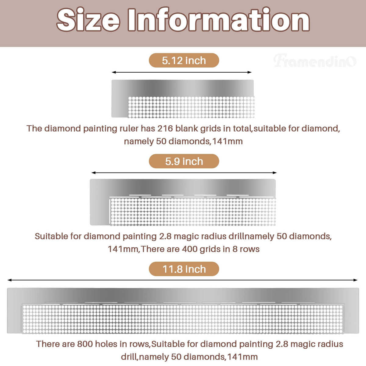Framendino, 6 Pack Ruler Stainless Steel Diamond Mesh 216 400 599 520 699 800 Blank Grids DIY Drawing with 2 Pieces Fix Tool for Art Crafts