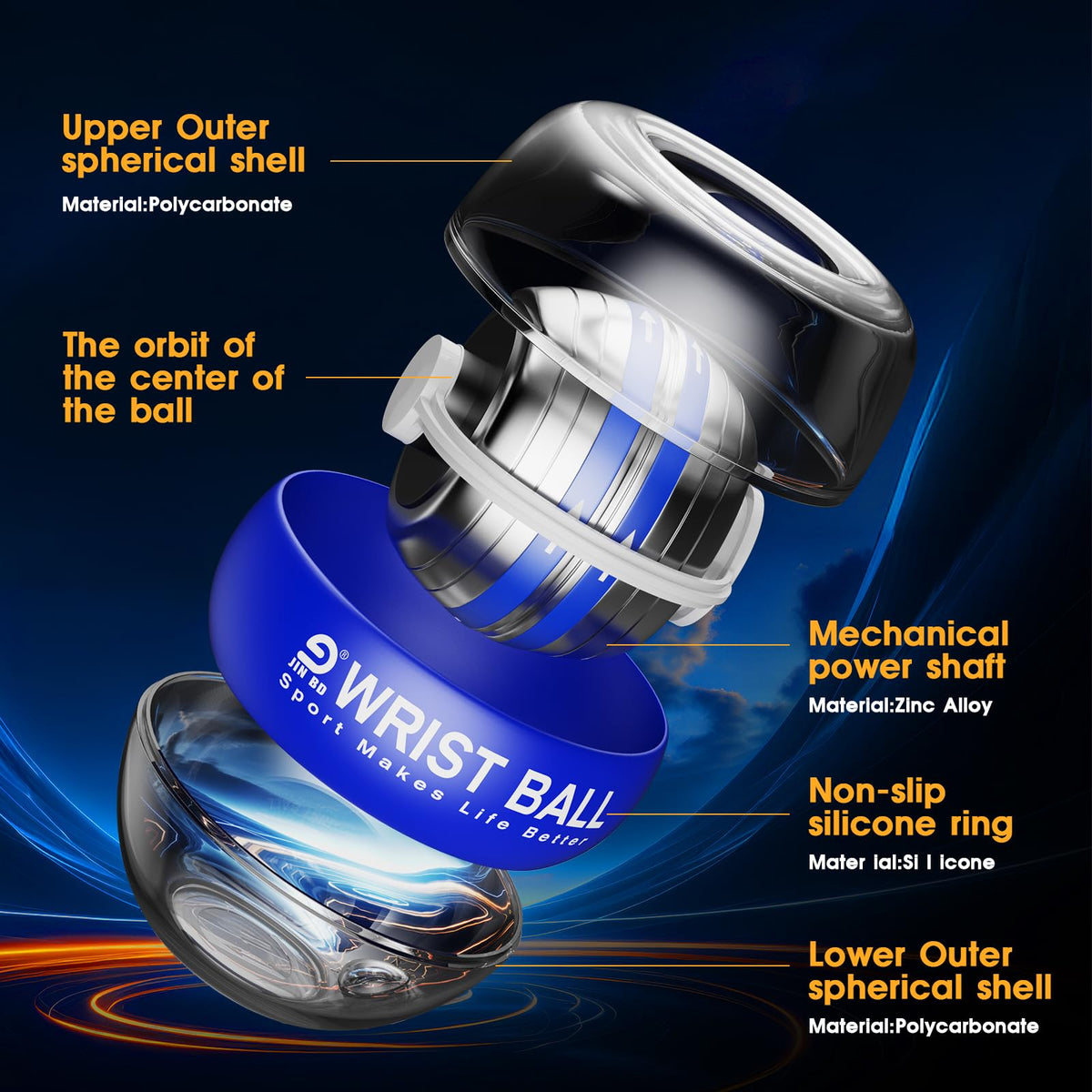JIN BD Wrist Ball Auto-Start Gyro Ball – Desk Toy & Wrist Trainer for Gamers & Office Workers No Light Blue (Relieves Fatigue & Carpal Tunnel Syndrome)
