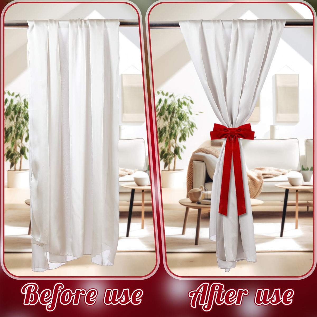 Amyhill 2 Pcs Christmas Red Bow Curtain Tie Backs Burgundy Velvet Bowknot Drapes Buckle Holde Curtain Back Fastener for Xmas Wedding Birthday Cabinet Window Home Hotel Dining Room Party Decoration
