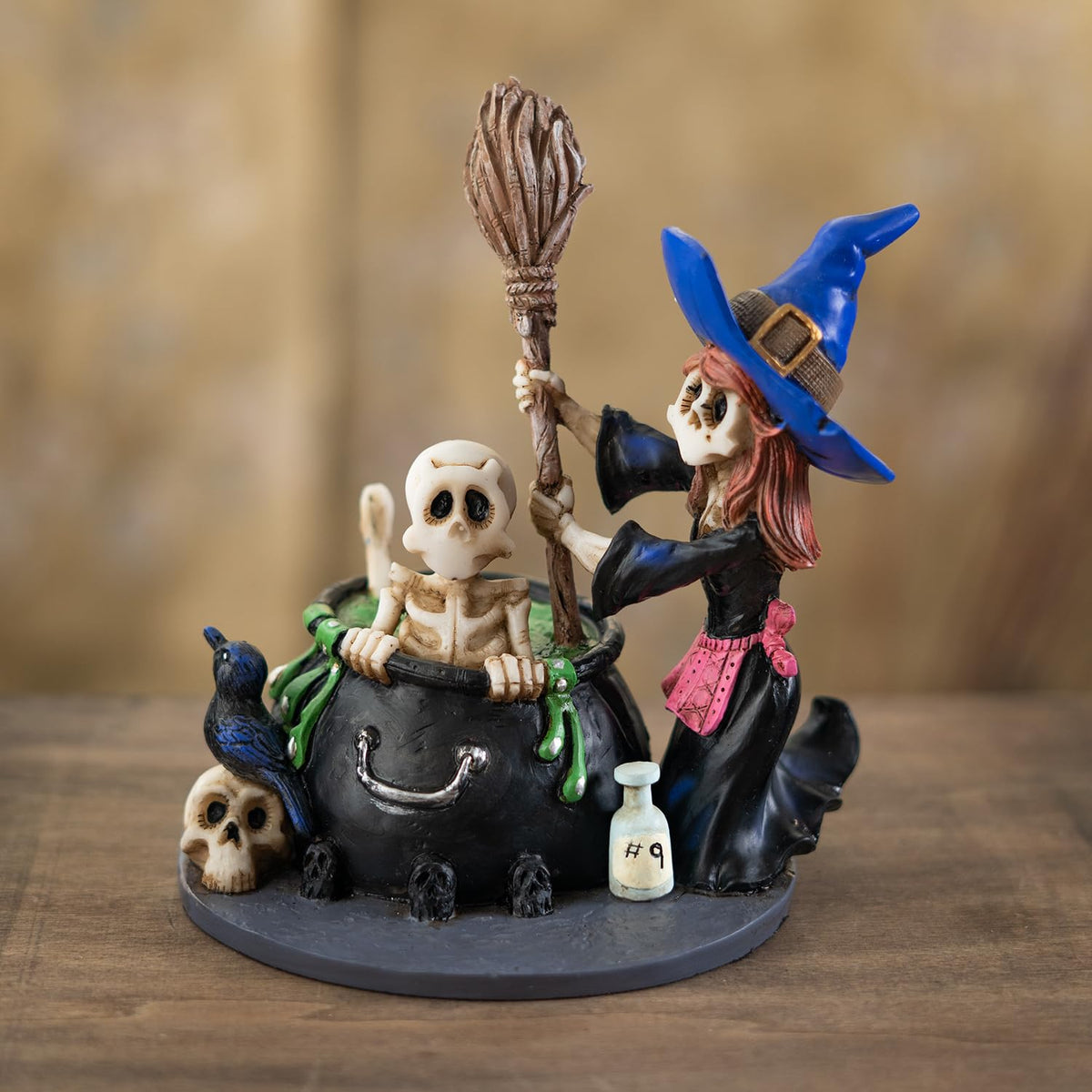 Pacific Giftware Bewitching Kitchen Halloween Witch Skeleton Cauldron Figurine by David Lozeau, Spooky Cute Gothic Decorative Statue, Hand-Painted Resin Decor, Collectible Halloween Accent 6" H
