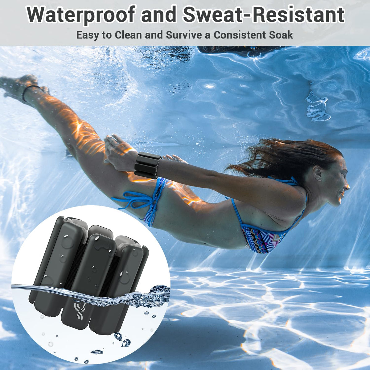 Sportneer Wrist & Ankle Weights for Women Men - 1 Pair (1 lb/2 lb Each) | Adjustable Weighted Bracelet Silicone Bangles for Yoga, Dance, Pilates, Cardio, Aerobics, Gym, Pool Exercises and Jogging (Polar Night Black, 2 LBS x 2)