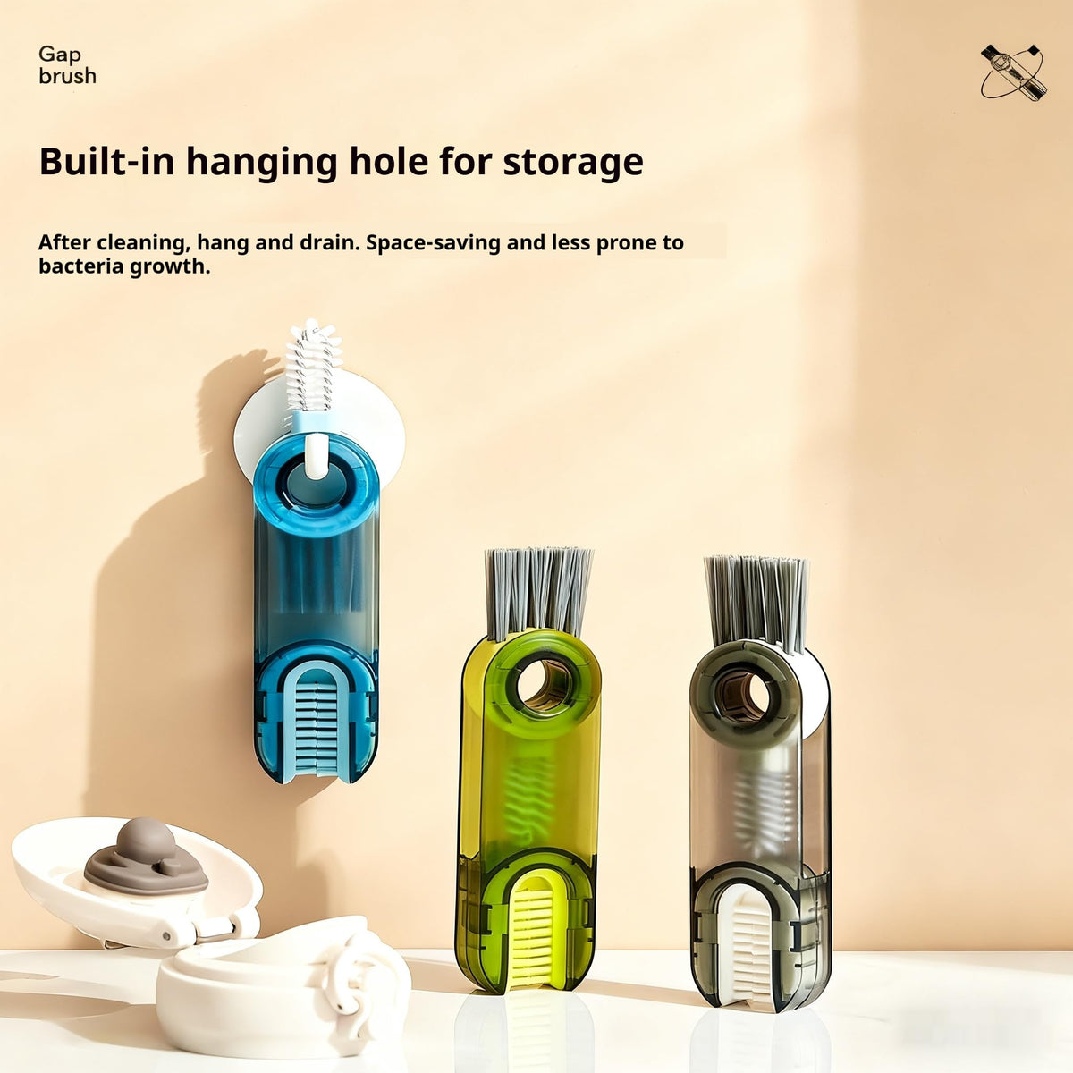 Zenqvox 3-in-1 Cup Lid Cleaning Brush(3Pcs, Blue)-Multifunctional Bottle Gap Cleaner Tool for Water Bottle, Lid Crevice, and Hard-to-Reach Spaces