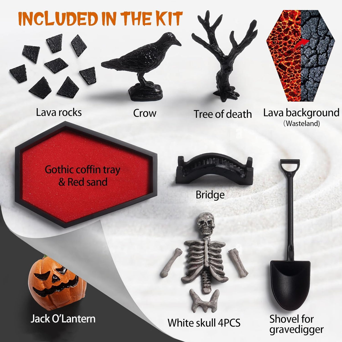 Japanese Zen Garden for Desk - Life Flows 12" x 8" Desktop (Halloween)