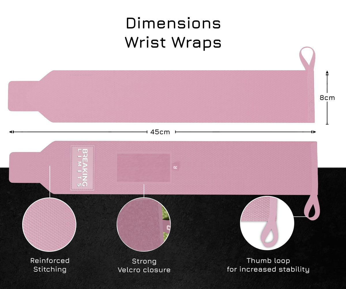 Breaking Limits Gym Straps Weight Lifting Wrist Wraps Bundle – Workout Lifting Straps for Deadlift – Wrist Straps for Weightlifting Men & Women - Muñequeras Para Gym (Pink)