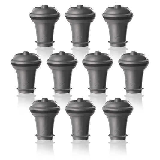 Vacu Vin Wine Stopper Set – 10 Pack Wine Bottle Stopper Cork Alternative – Vacuum Wine Stoppers for Wine Bottles – Reusable Rubber Bottle Stoppers for Wine Saver Pump – Gray