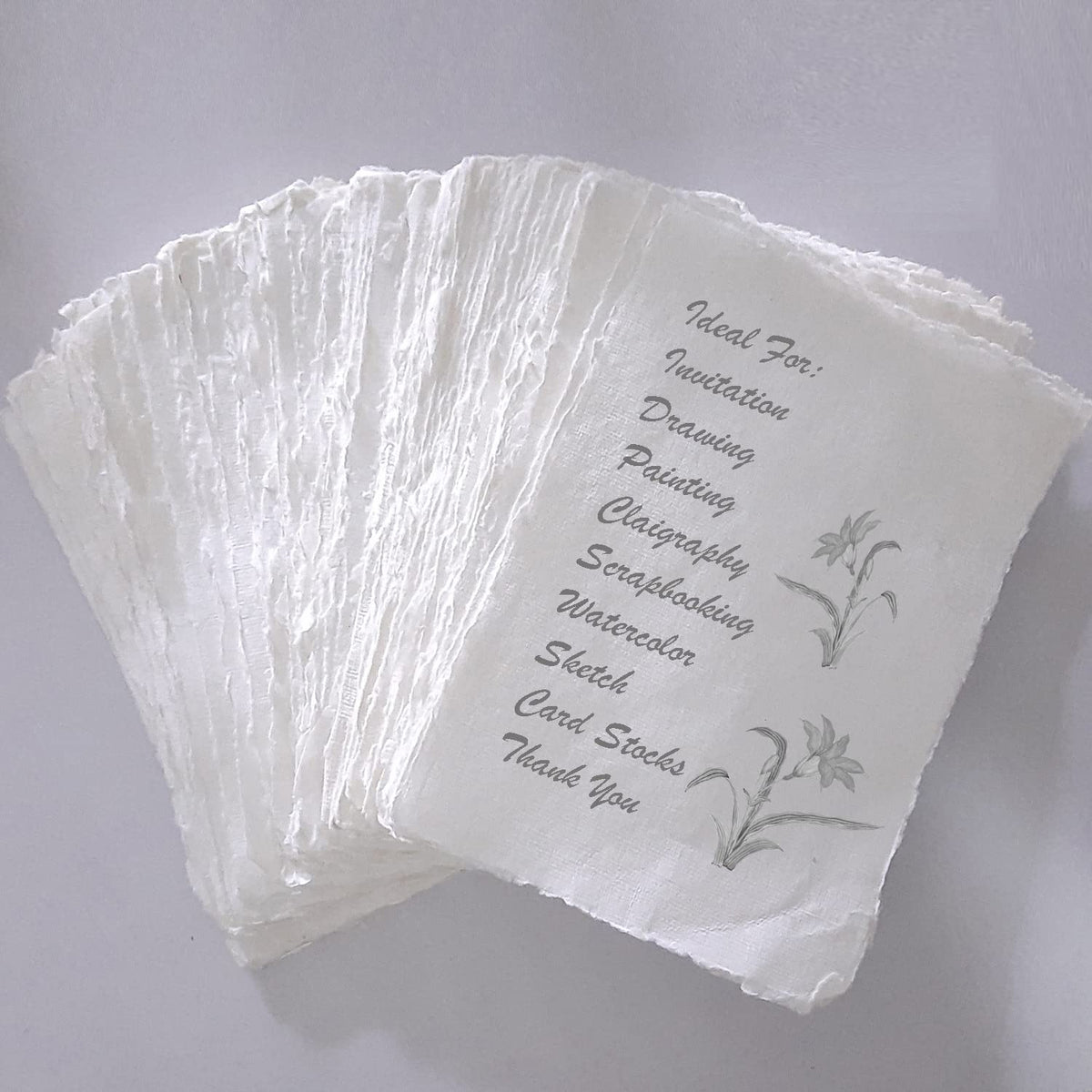 E-Tailor Handmade Cotton Paper Deckle Edge Loose Leaf Sheets 130 GSM Ivory White (5x7, Ivory-1-Pack of 50)