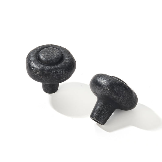 CABDM 10 Pack 1-1/4 Inch Rustic Cabinet Knobs Black Iron Vintage Farmhouse Solid Core Kitchen Antique Cabinet Knobs, Luxury Cabinet Handles, Hardware for Doors & Dresser Drawers