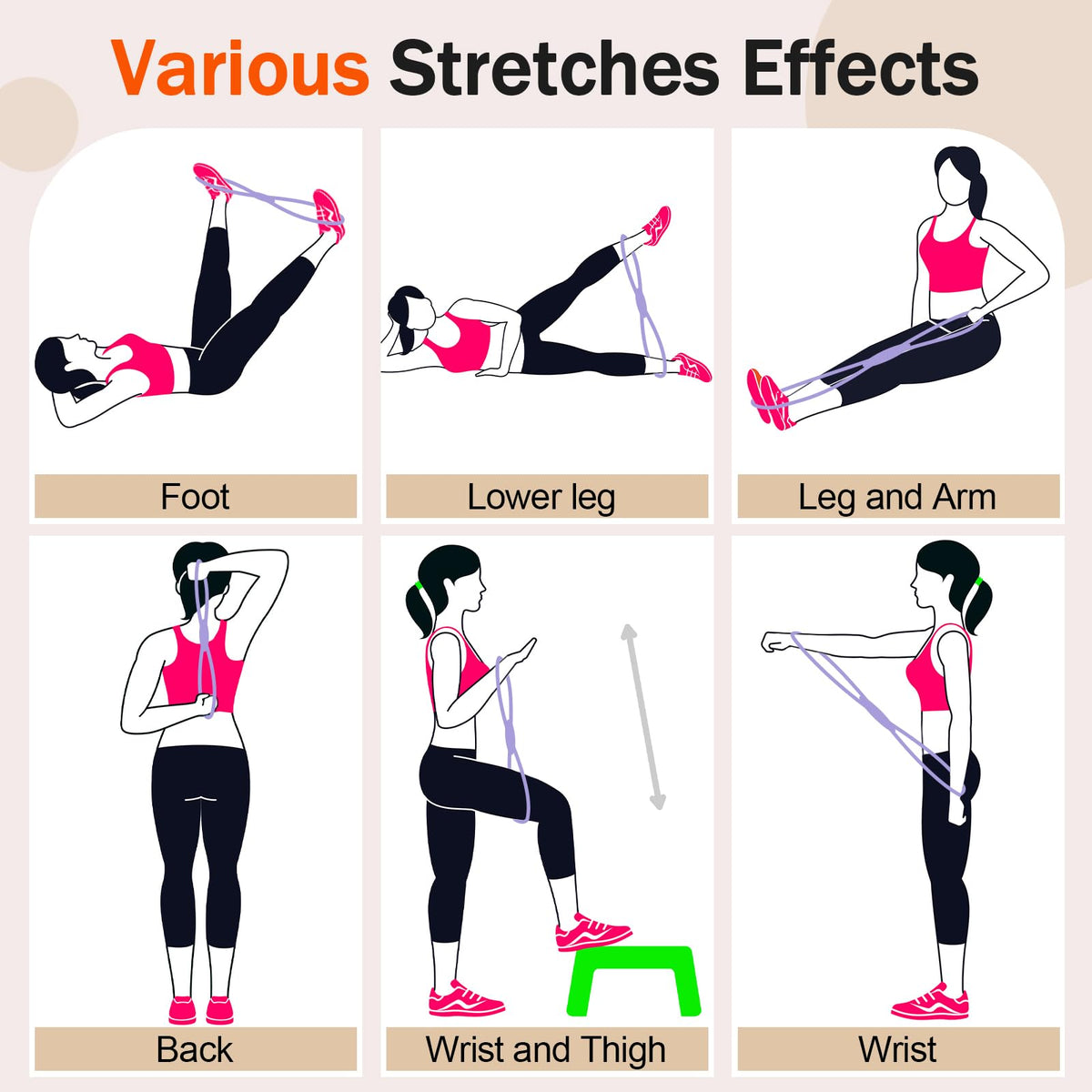 Soulchen 3 Pack Figure 8 Resistance Band with Handles, 8 Shaped Exercise Band for Back, Arms, Shoulder, Leg Stretching, Yoga, Gym Workout (20/30/40 Lbs,Pink,Purple,Blue)