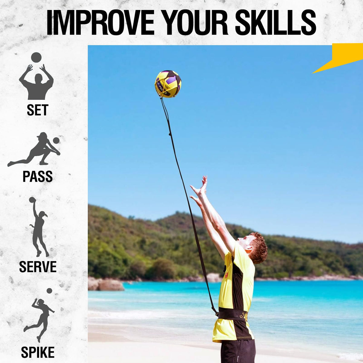 PodiuMax Solo Volleyball Training Equipment Aid, Improve Serving, Setting & Spiking Skills, for Beginners and Pro
