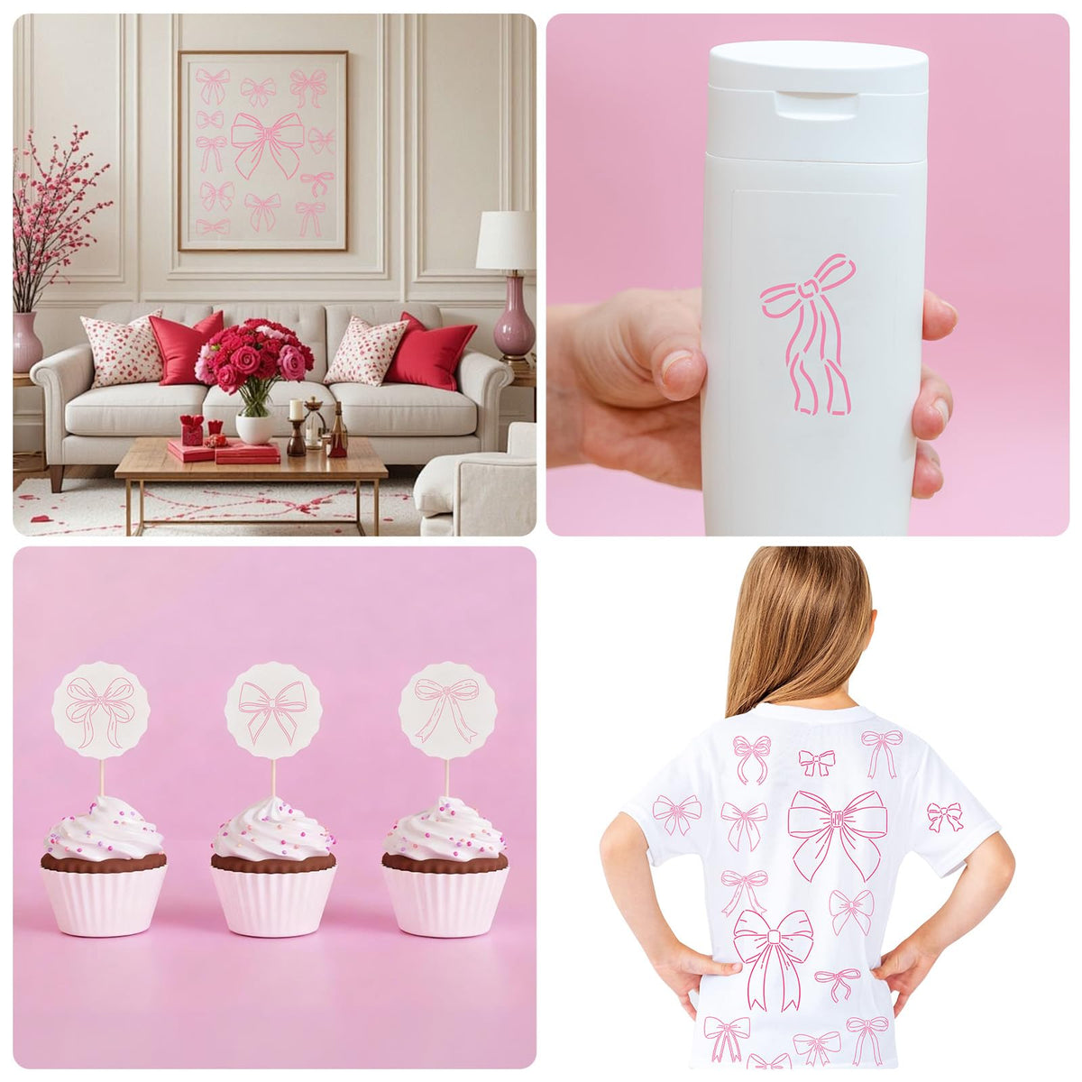 30 Pcs Pink Bow Stencils Templates for Painting Reusable Bow Painting Stencils on Wood, Doormat,Floor, Wall DIY Farmhouse Home Decor 3.94"/7.87"
