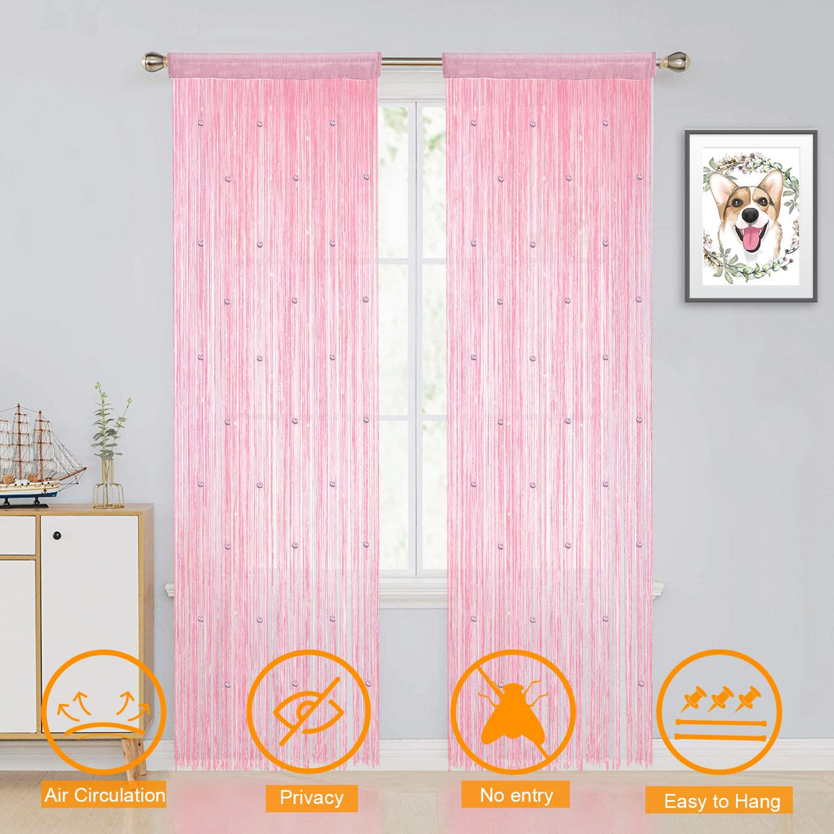 YIIBAII Beaded Curtain Beaded Curtains for Doorways Weave Suitable for Interior Decoration and Partitions Hippy Closet Curtains (Pink, 35"x79")