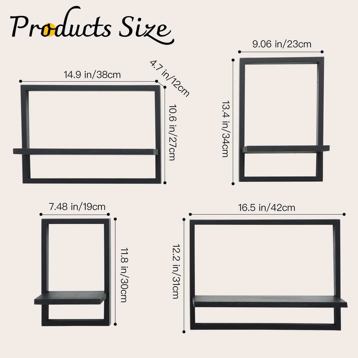 PHOENANCEE Square Floating Shelves,Framed Wall Shelf Decorative Set of 4,Modern Plants Hanging Display Art Decor Storage for Livingroom Bedroom Bathroom Farmhouse,Home Light Wood,Rustic Black