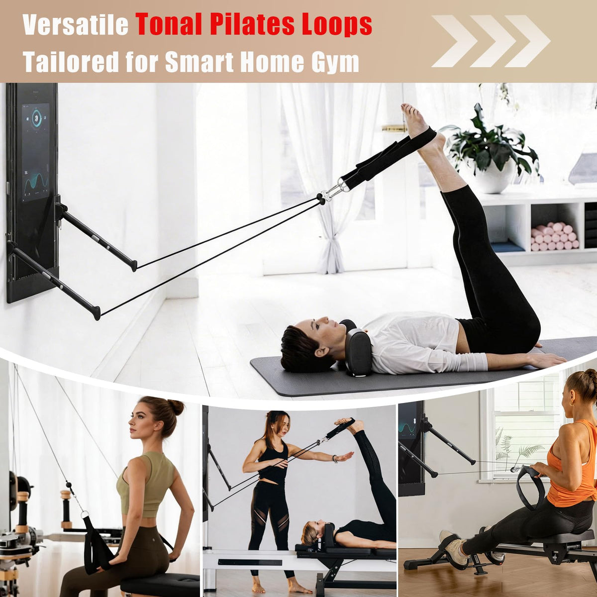 Pilates Loops Compatible with Tonal Smart Home Gym, Double Loop Soft Lined Pilates Straps with T Lock Adapter, W/Snap Hooks, D-Ring Straps for Home Gym & Yoga Workout Accessories (2Pcs)