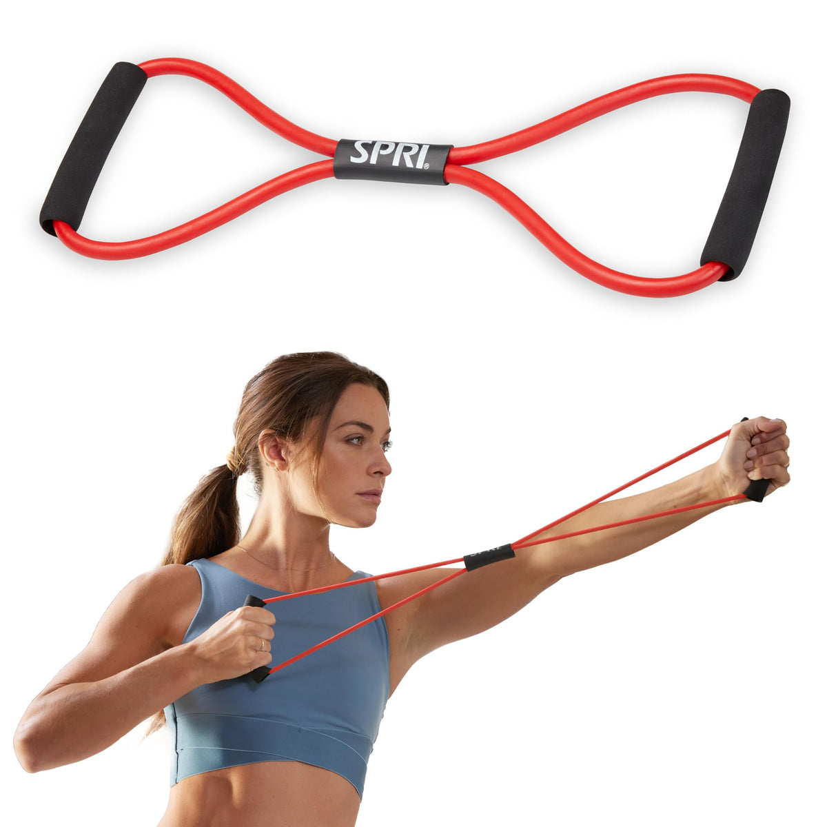 SPRI Ultra Toner Resistance Band Figure 8 Exercise Cord, Red, Medium