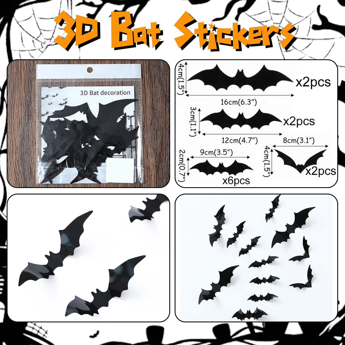 Halloween Balloon Arch Kit,137Pcs Orange Black Green Purple Balloon Garland with 3D Bat Stickers,Pumpkin,Witch Hat,Spider,Ghost,Eyeball Foil Balloons for Halloween Spooky Birthday Party Decorations