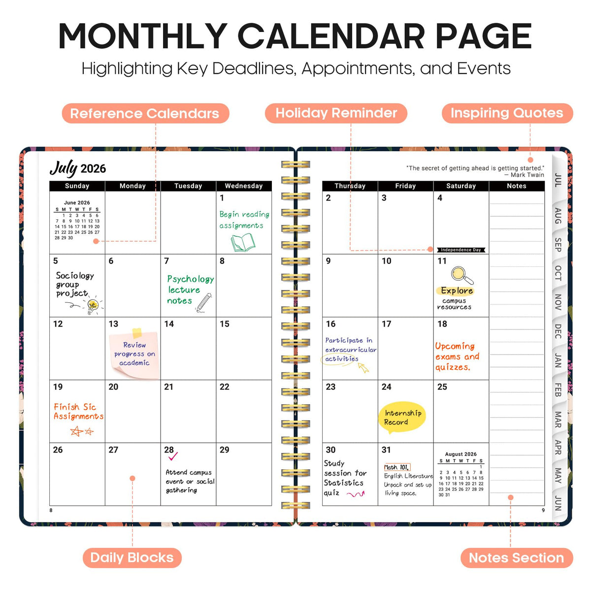 Planner 2026–2027, Weekly & Monthly Academic Organizer for School Year, Jul 2026–Jun 2027, Hardcover Planner with Tabs, Back to School Essential, 6.3" x 8.5", Wild Harmony