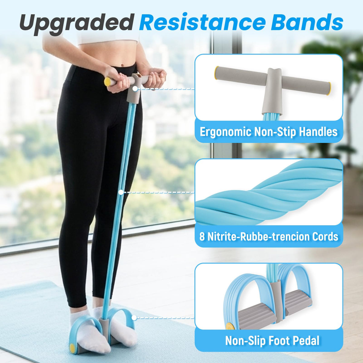 Asnomy Band Set – 8-Tubes Pedal Resistance Band with Handle, Ankle Resistance Band with Figure 8 Resistance Band for Strength Exercises, Training for Stretching The Abdomen,Waist,Arms and Legs