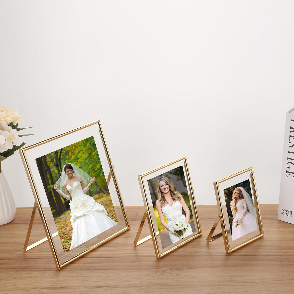 GorYeeFine Gold 6x8 Floating Photo Frame for(4x6'‘&5x7’'),Adjustable Tabletop/Shelf Picture Frames,4x6'' Premium Gift Floating Frame for Wedding,Thanksgiving,Christmas,Birthday,Home or Office Decor