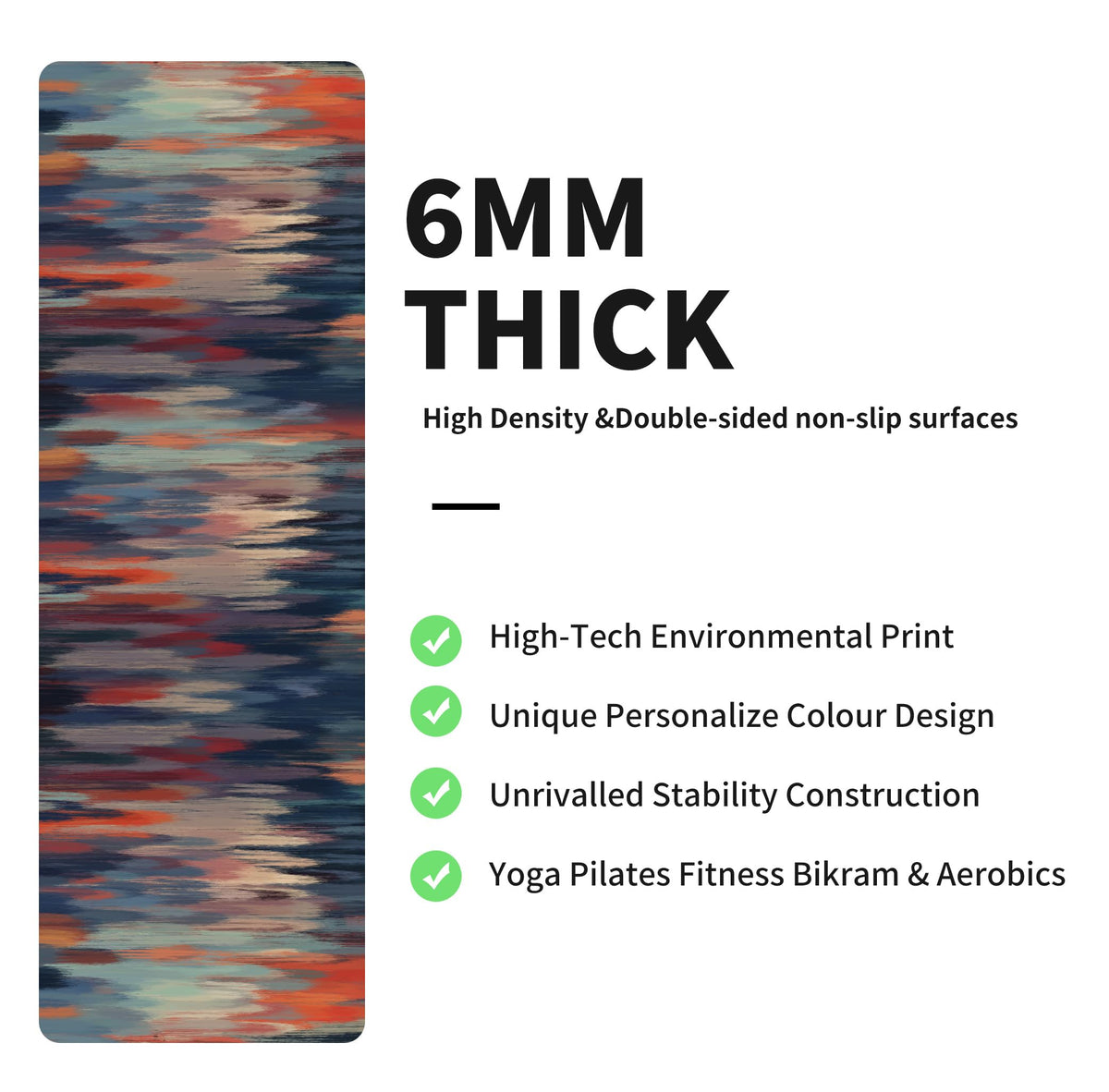 nuveti Yoga Mat Print Extra Thick TPE Non Slip Fitness Exercise Mat with Carrying Bag,72"x24" Extra Thick 6MM Exercise & Workout Mat for Yoga, Pilates Fitness and Floor Exercises