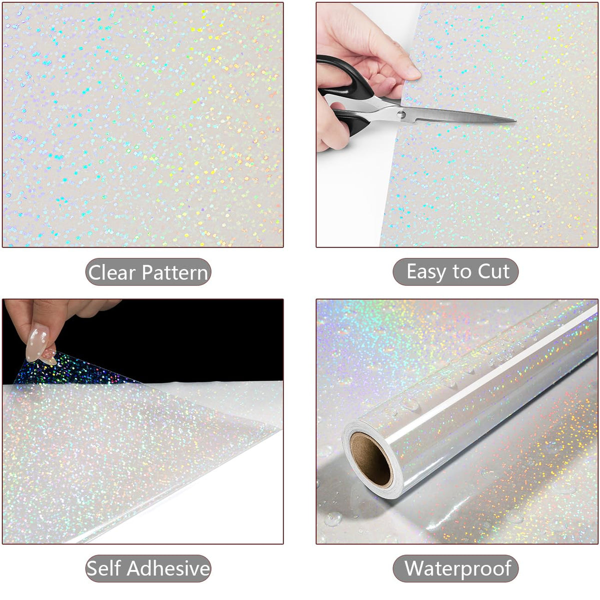 Yenhome 17.7"X10ft Holographic Sticker Paper with Micro Dots vinyl roll Self-Adhesive Laminating Roll Iridescent Reflective laminating sheets waterproof Holographic paper for DIY Craft Home Decor Film