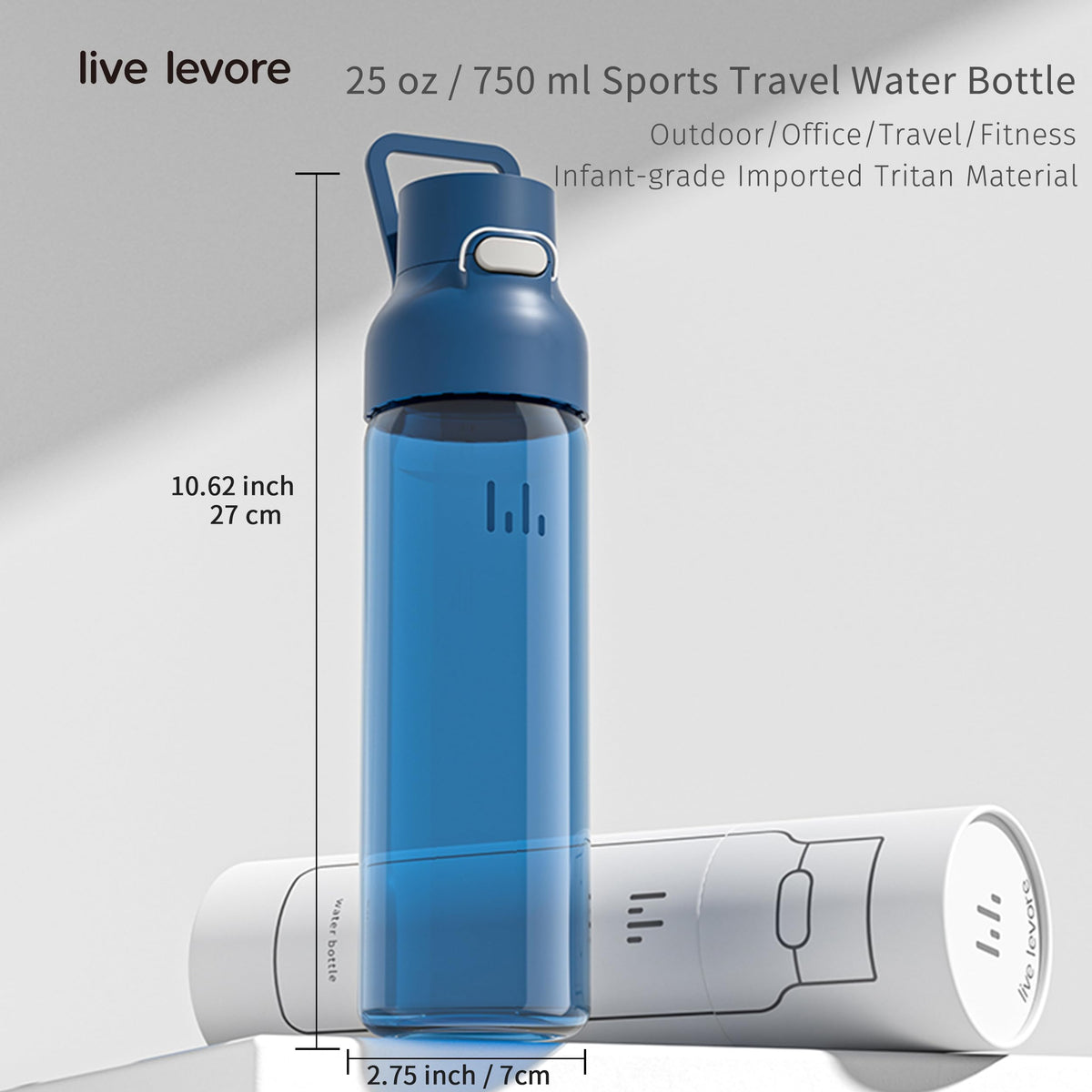 Levore 26oz Clear Water Bottle, Leak Proof One-Hand Open Flip Lid, Cup Holder Compatible, BPA-Free USA Tritan Plastic, Dishwasher Safe for Office, School, Gym & Outdoor Use (1 Pack)