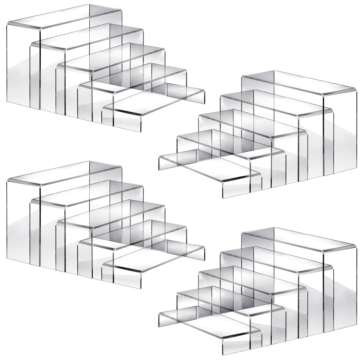 Fixwal 20pcs Large Acrylic Risers 4 Set Acrylic Display Stand Perfume Organizer Stands Clear Rectangular Dessert Table Display Set, Display Shelf for Show Cupcake, Figures, Jewelry, Toys