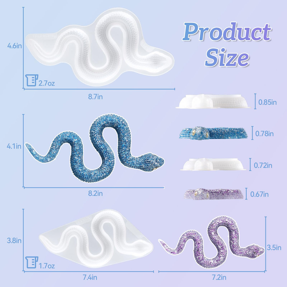 LET'S RESIN 2Pcs Snake Resin Molds, Flexible 3D Snake Silicone Molds(Large & Small), Effortless Demolding Animal Epoxy Molds for DIY Art, Home Decor, Serpent Lovers Gifts