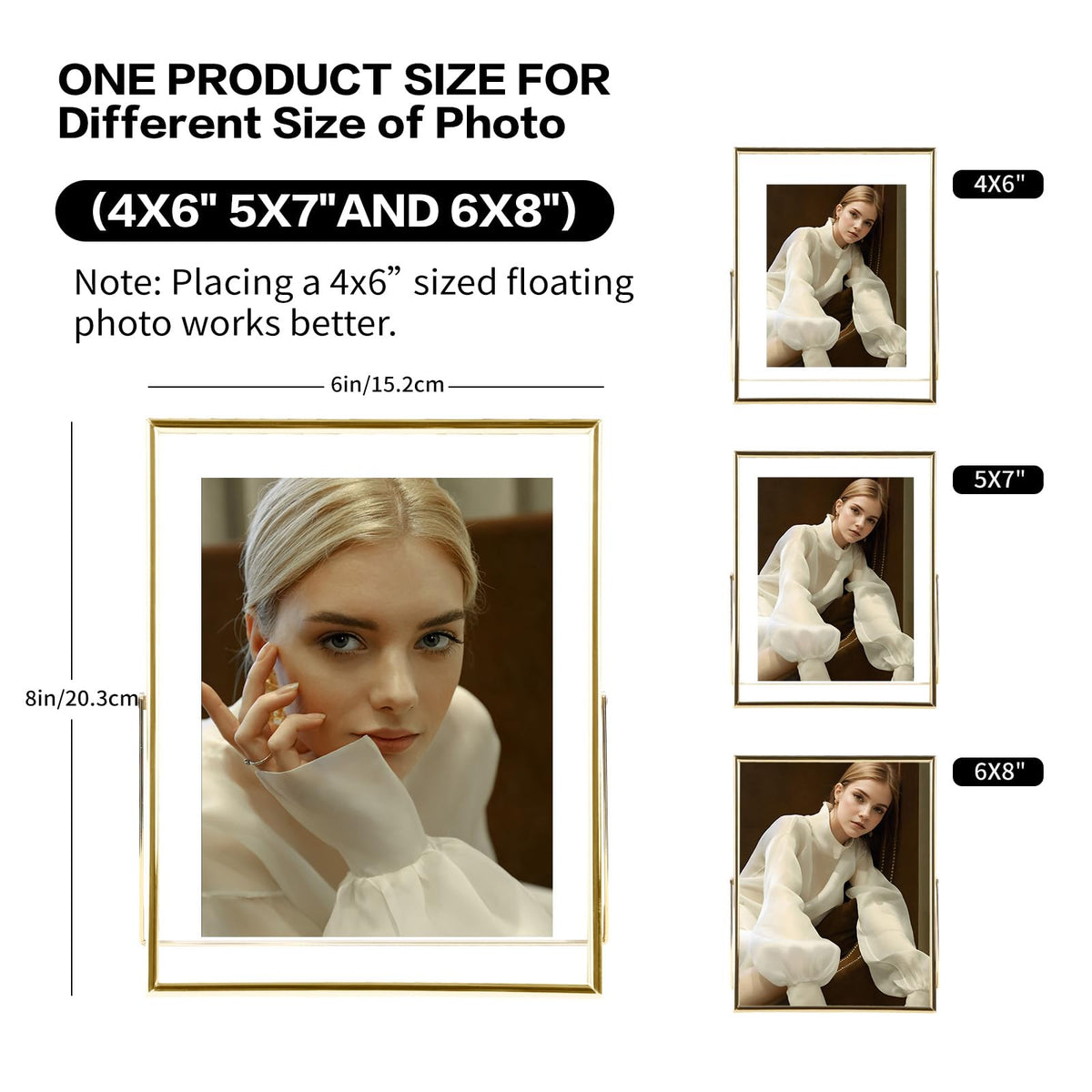 IZIDDO 5x7 Gold Floating Frame, 6"x8" Metal Frame For Picture 5x7,4x6,3.5x5 Wall Mount or Tabletop Shelf Photo Frames, Double Sided Display Picture Frame Acrylic Sign Holder for Wedding,Office Decor